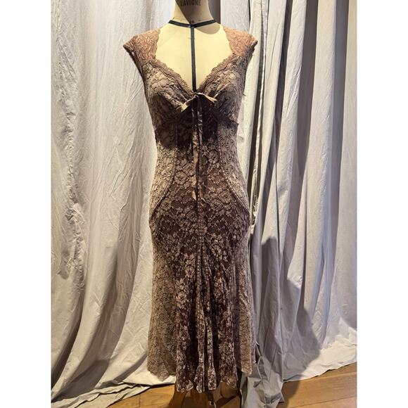 Vintage 90s Rare Ann Ferriday Mixed Lace Siren Dress...
